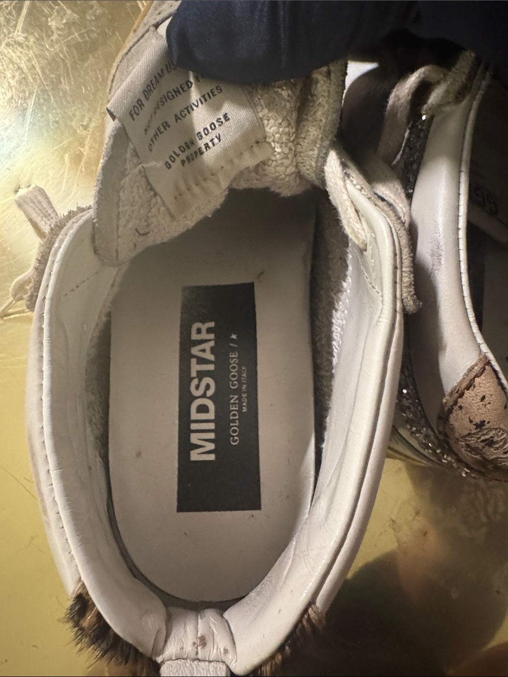 White Leather High-Top Sneakers with Leopard Star and Silver Glitter - Picture 4 of 7